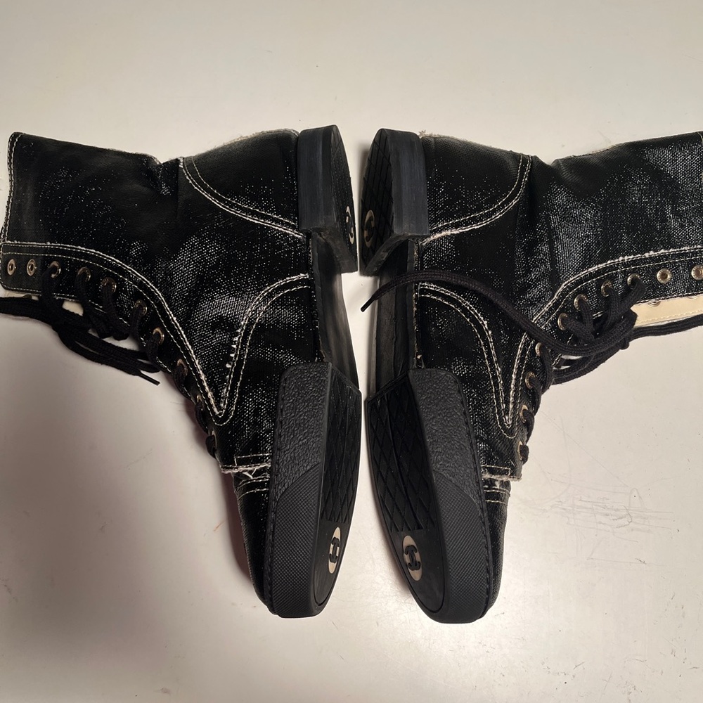 Taking offers! CHANEL black canvas boots size 40 US 10-11 - Picture 4 of 8